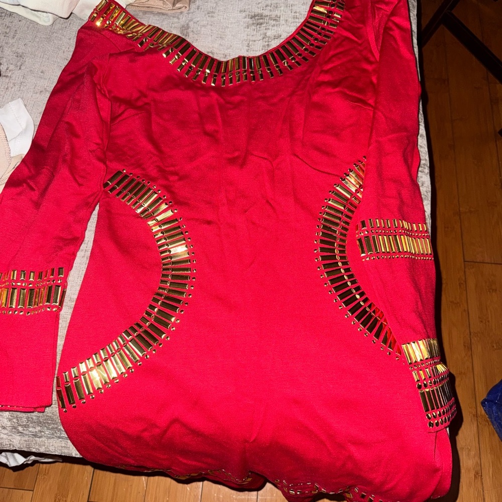Red Dress with Gold Accents